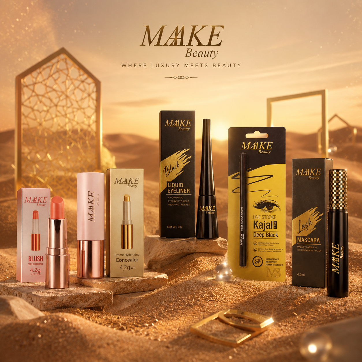Maake Beauty models showcasing premium cosmetics